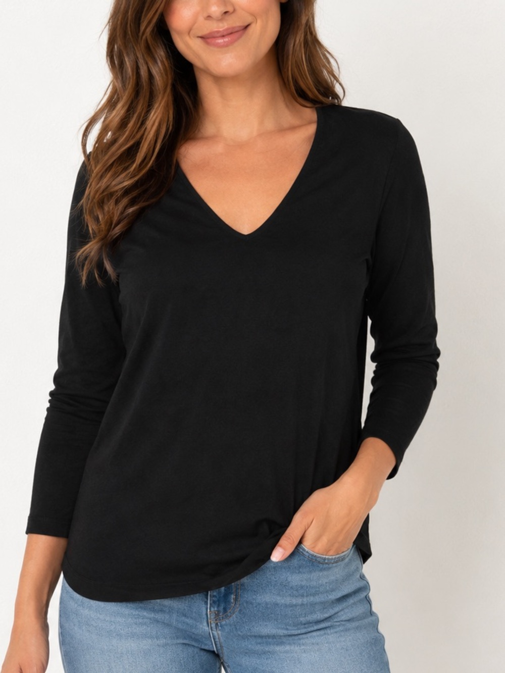 Chico's traveler's slinky Black V-Neck Long Sleeve Tee 12